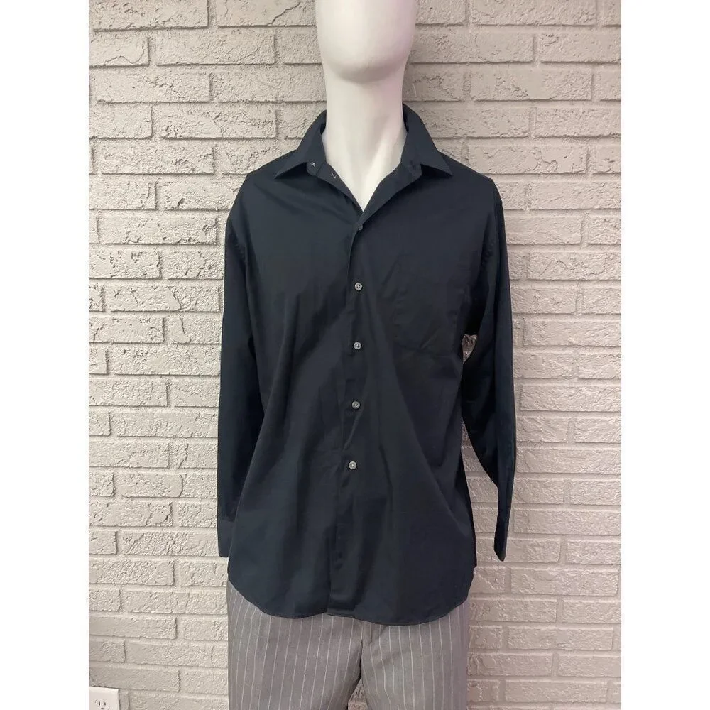 Dockers Men Black Micro-Fiber Blend Long Sleeve Button-Up Shirt Size L 16-16 1/2